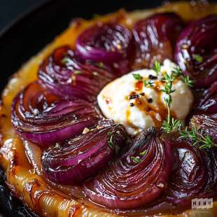 Tatin d'Oignons Rouges, Citron Brûlé et Burrata
