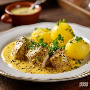 Sot-L’Y-Laisse de Dinde Sauce Moutarde à L’Ancienne, Pommes Vapeur