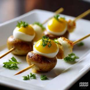 Recette Apéritif : Brochette Oeuf de Caille, Champignon et Crème de Balsamique