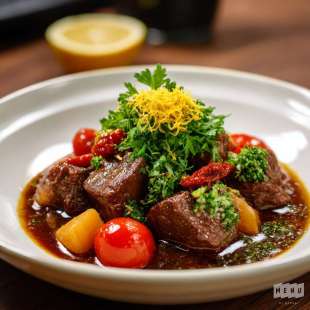 Paleron de Boeuf en Daube, Tomate Séchée et Gremolata