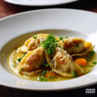 Gyoza de Veau, Parmesan et Bouillon de Champignon