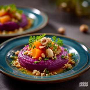 Carottes Violettes en Purée, Noisette et Oignon