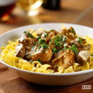 Sot-L’Y-Laisse de Poulet Sauce Chasseur, Tagliatelles Fraîches