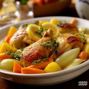 Sot-L’Y-Laisse de Poulet Rôti au Citron et Thym, Légumes Racines