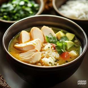 Suprême de Volaille, Bouillon Thaï au Lait de Coco, Riz Etuvé au Thé Vert