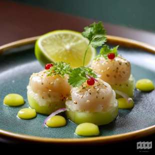 Pétoncles en Tartare, Pomme Verte, Citron Vert et Huile de Sésame
