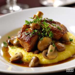 Veau Confit au Jarret, Polenta et Champignons