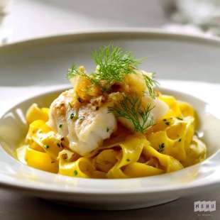 Soles Pochées Servies sur Tagliatelles au Safran et Fenouil