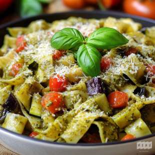 Pappardelle au Pesto et Légumes