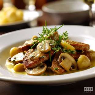 Piccata de Boeuf au Vin Blanc, Estragon et Champignons