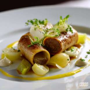 Cannellonis de Boeuf, Poireau Fondant et Oignon Doux
