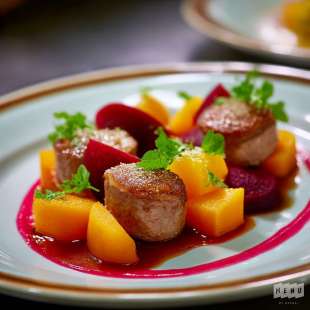 Ris de Veau, Patate Douce, Betterave et Vinaigre de Framboise