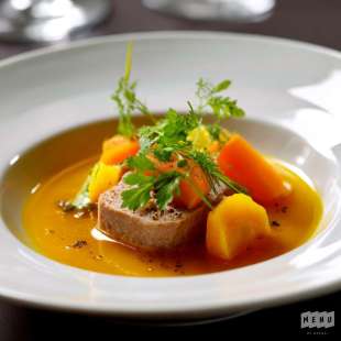 Bouillon de Carotte, Gingembre et Émincé de Veau