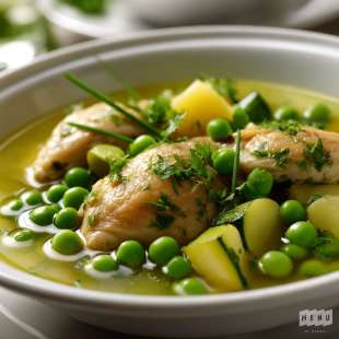 Poule en Bouillon aux Herbes Fraîches et Petits Pois