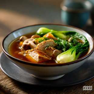 Poule en Bouillon Asiatique au Gingembre et Sauce Soja
