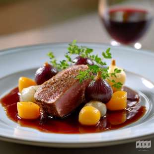 Suprême de Grouse, Salsifis Glacés, Échalote et Jus de Vin Rouge