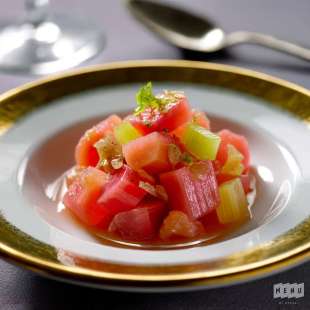 Rhubarbe Marinée, Gingembre et Eau de Rose