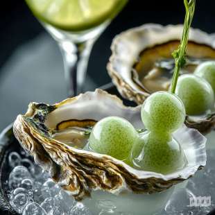 Sphérification d’Huîtres Citron Vert Coriandre