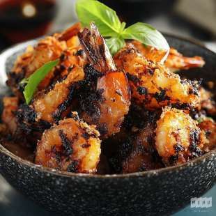 Tempura de Crevettes à l'Encre de Seiche