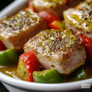 Pluma de Porc Ibérique, Piperade à la Moutarde au Piment D’Espelette