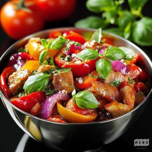 Pluma Ibérique, Piperade aux Poivrons Confits et Herbes Fraîches