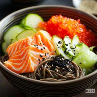 Soba Froid au Saumon Mariné, Sauce Ponzu