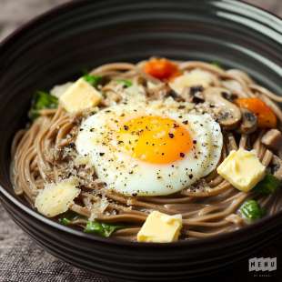Soba aux Champignons, Œuf Parfait et Parmesan