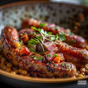 Saucisses aux Lentilles et Lardons