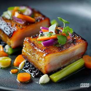 Poitrine de Cochon, Déclinaison de Carottes avec Ragout de Haricots Noirs
