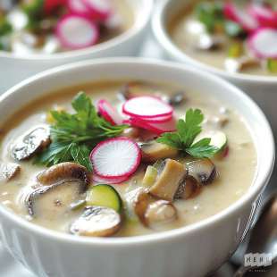 Potage de Champignons et Fanes de Radis