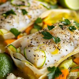 Papillote de Cabillaud et sa Julienne de Légumes
