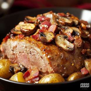 Rôti de Porc aux Champignons et Petits Lardons