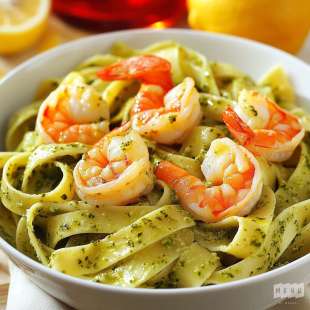 Tagliatelles aux Crevettes, Parfumées au Pesto Rosso
