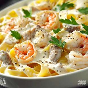 Tagliatelles aux Crevettes et Crème Coco