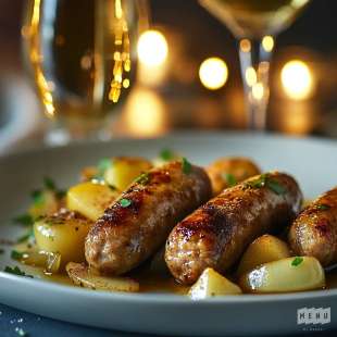 Saucisse de Toulouse aux Pommes et au Vin Blanc