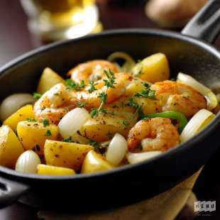 Pommes de Terre Poêlées et Crevettes au Poivre Vert