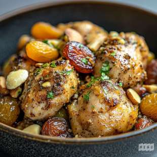 Tajine Poulet, Dattes, Abricots Secs et Amandes