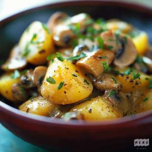 Fricassée de Champignons et de Pommes de Terre à la Sauce à la Coriandre et au Curry