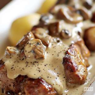 Rôti de Porc aux Champignons frais Sauce Moutarde