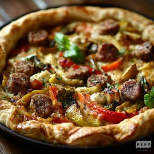 Pizza Saucisses, Poivrons, Curry
