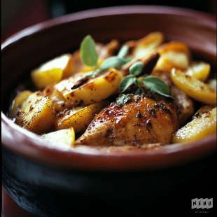 Tajine de Poulet, Pommes, Coings, Cannelle