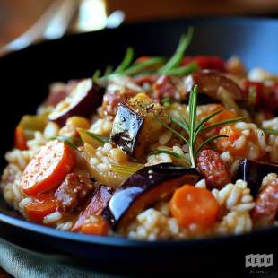 Risotto Carottes-Aubergines-Chorizo au Cumin