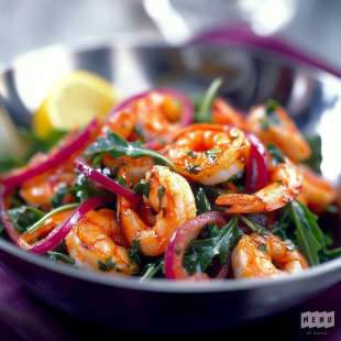 Salade de Crevettes au Curry, Sésame et Herbes Fraîches