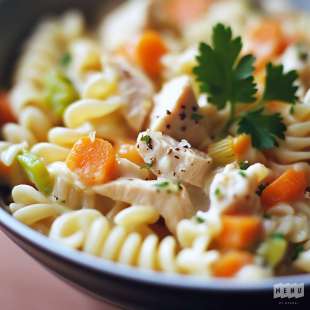 Pâtes au Poulet, Poireau et Carotte