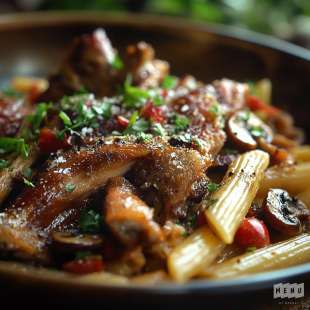 Pâtes au Confit de Canard et Champignons des Bois