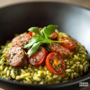 Risotto Al Pesto Rosso et aux Saucisses