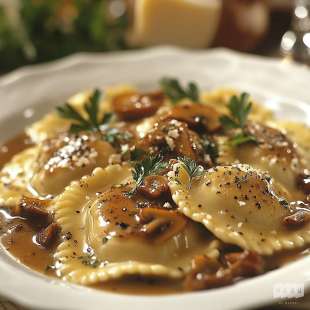 Raviolis aux Girolles Sauce Foie Gras