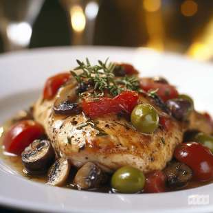 Poulet aux Champignons et Olives
