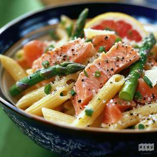 Penne au Saumon, Asperges et Pamplemousse