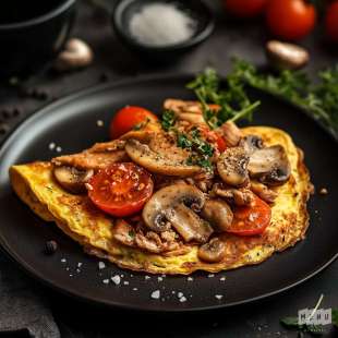 Omelette à la Tomate, à la Dinde et aux Champignons